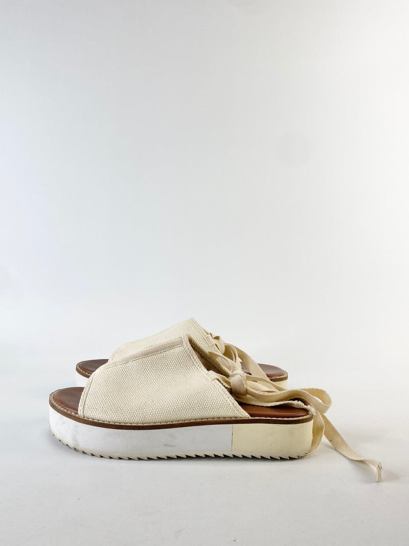 Lee Mathews Cream Sling Back Platform Sandals - EU37