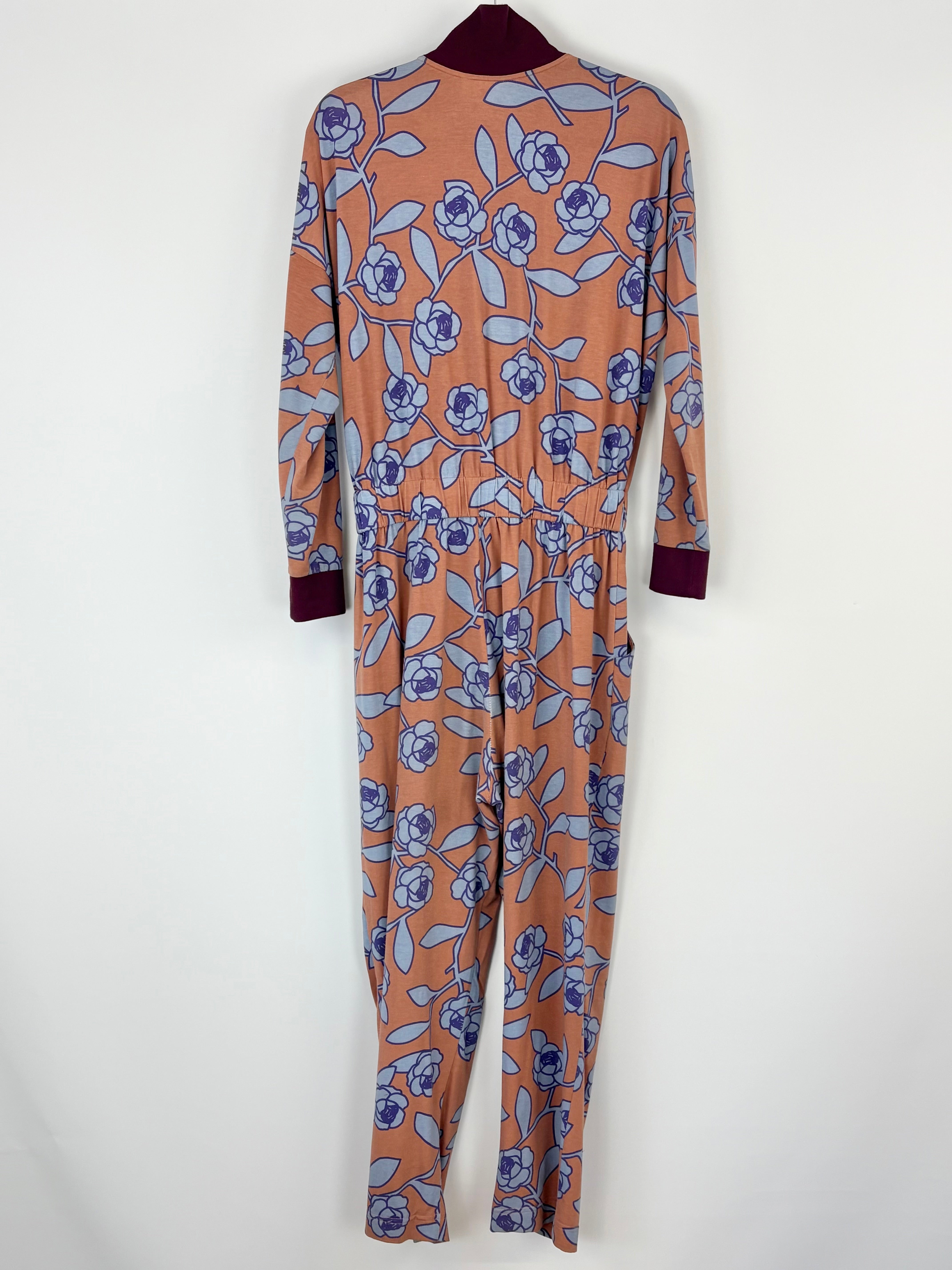 Obus Tan & Blue Rose Pattern Stretchy Jumpsuit - AU12