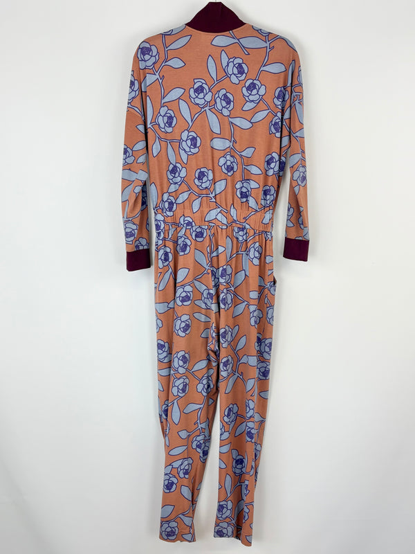 Obus Tan & Blue Rose Pattern Stretchy Jumpsuit - AU12