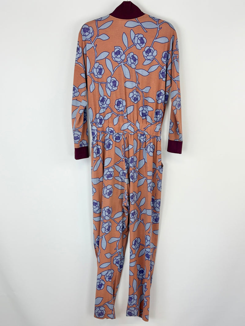 Obus Tan & Blue Rose Pattern Stretchy Jumpsuit - AU12