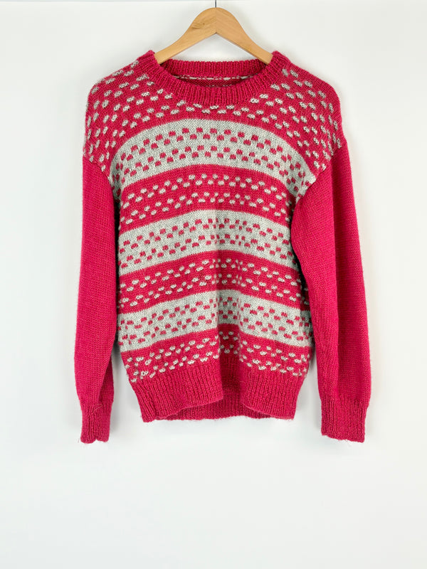 Handmade Vintage Red & Grey Alpaca Knit Sweater - AU10/12