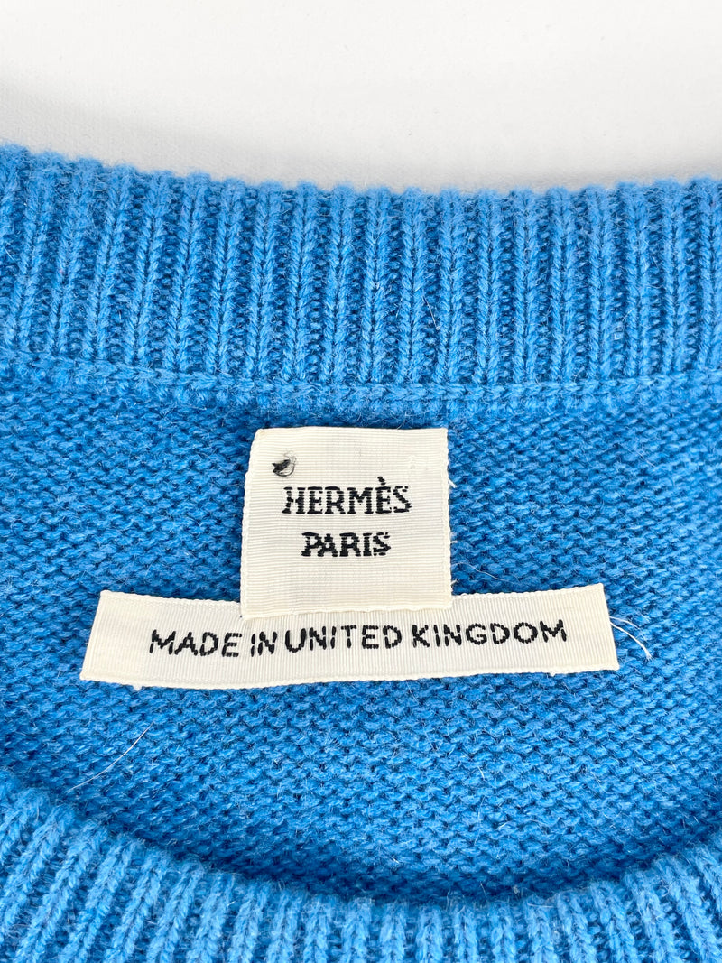 Hermès Azure Cashmere Knit Short Sleeve Sweater - AU6/8