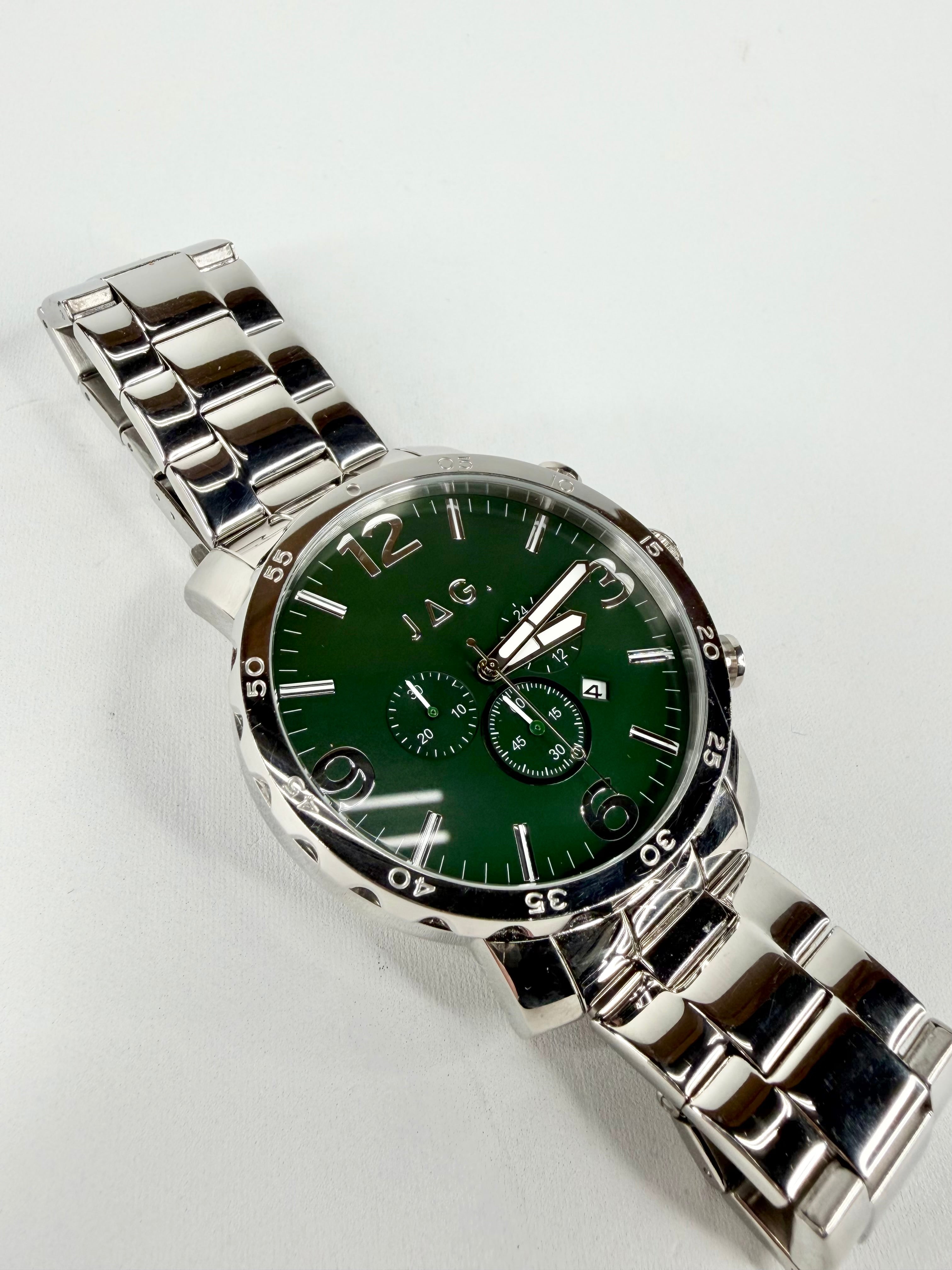 Jag Large Green Dial Chronograph Watch