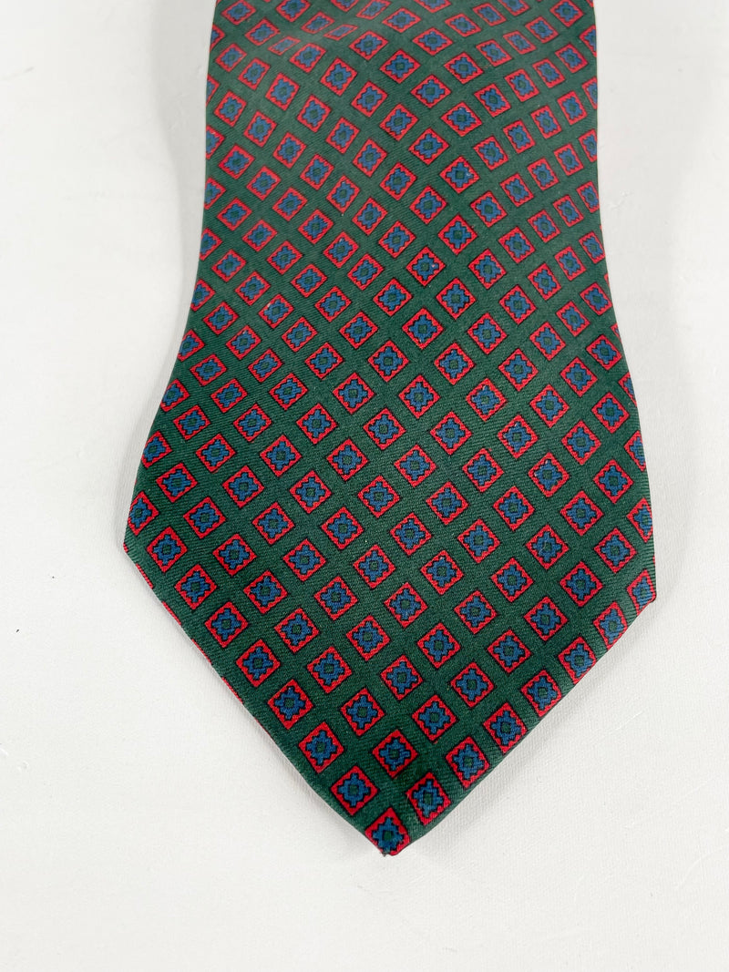 Vintage Liberty of London Pine Green Patterned Silk Tie