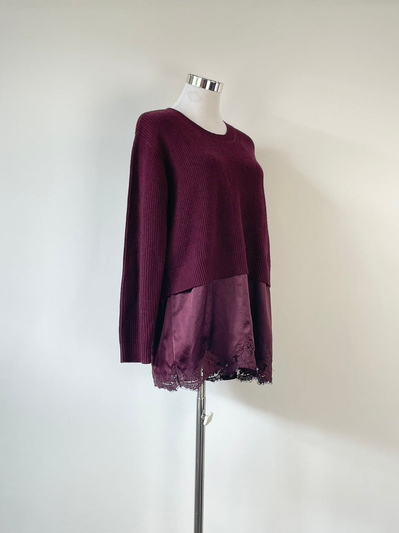 Sandro Maroon Wool Knit Lace Sweater - AU8