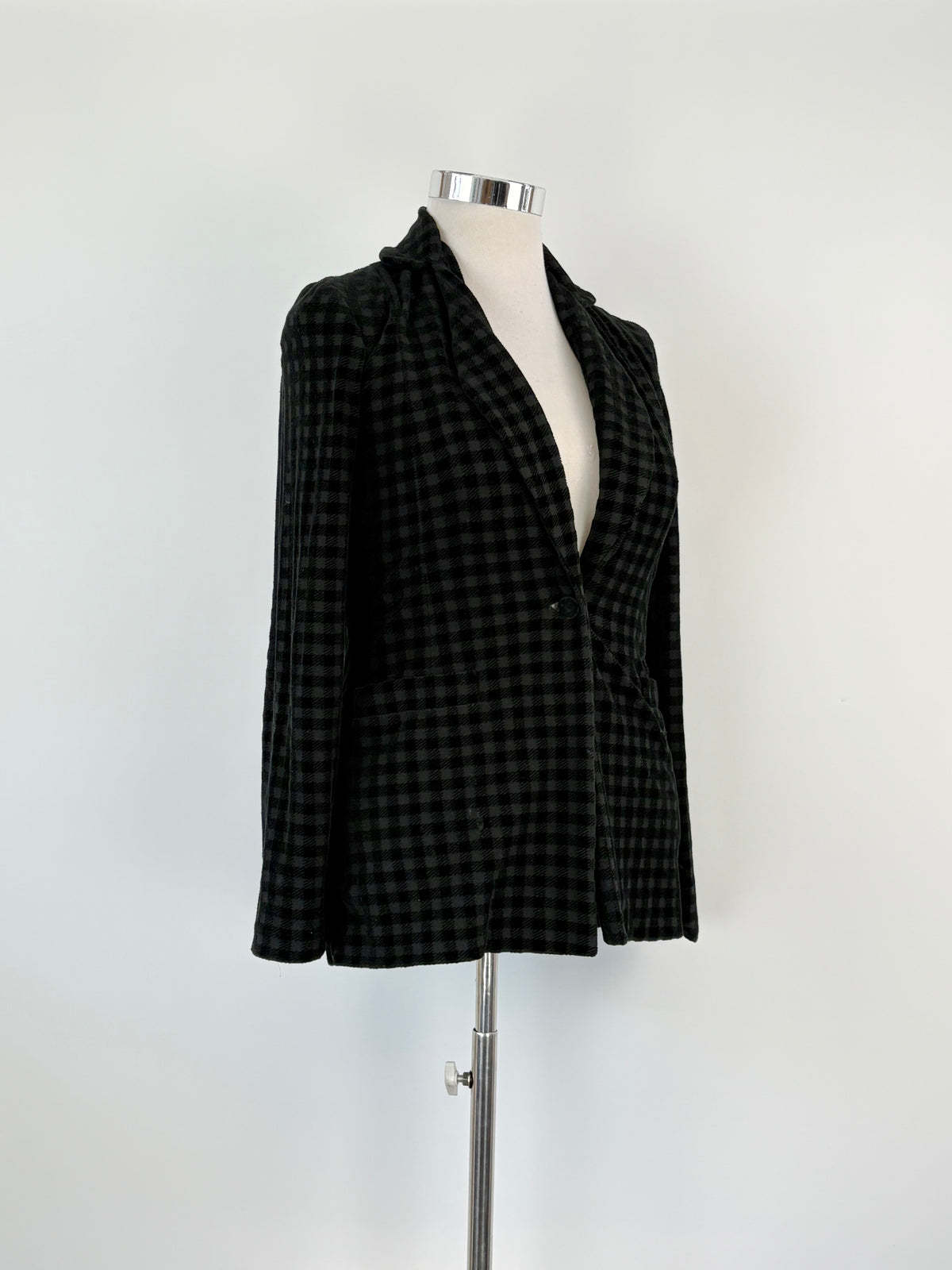 Vintage 80s Giorgio Armani Black Felted-Check Jacket - AU10/12