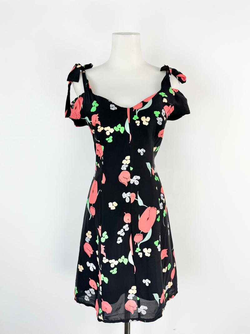 Alice McCall 'Confetti' Black & Floral Silk Blend Summer Dress - AU10
