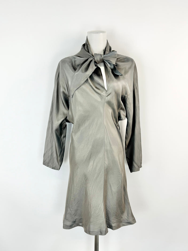 Vintage Scanlan Theodore Stone Grey Silky Dress - AU8/10
