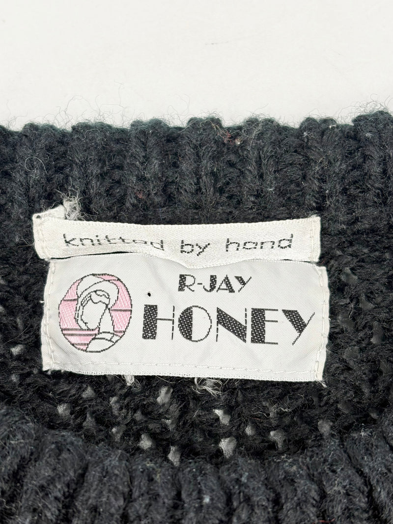 R-Jay Honey Vintage Hand-Knitted Black Wool Sweater - AU10