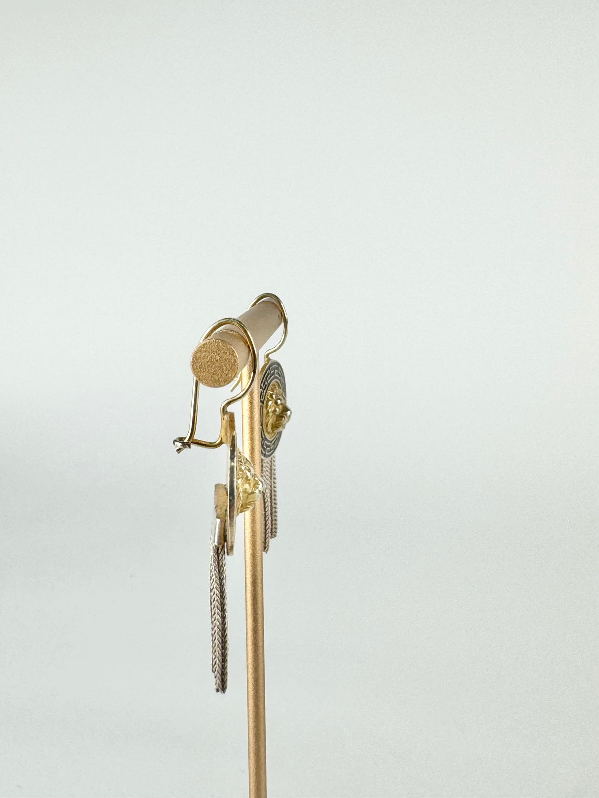Silver Lion Medallion Drop Earrings