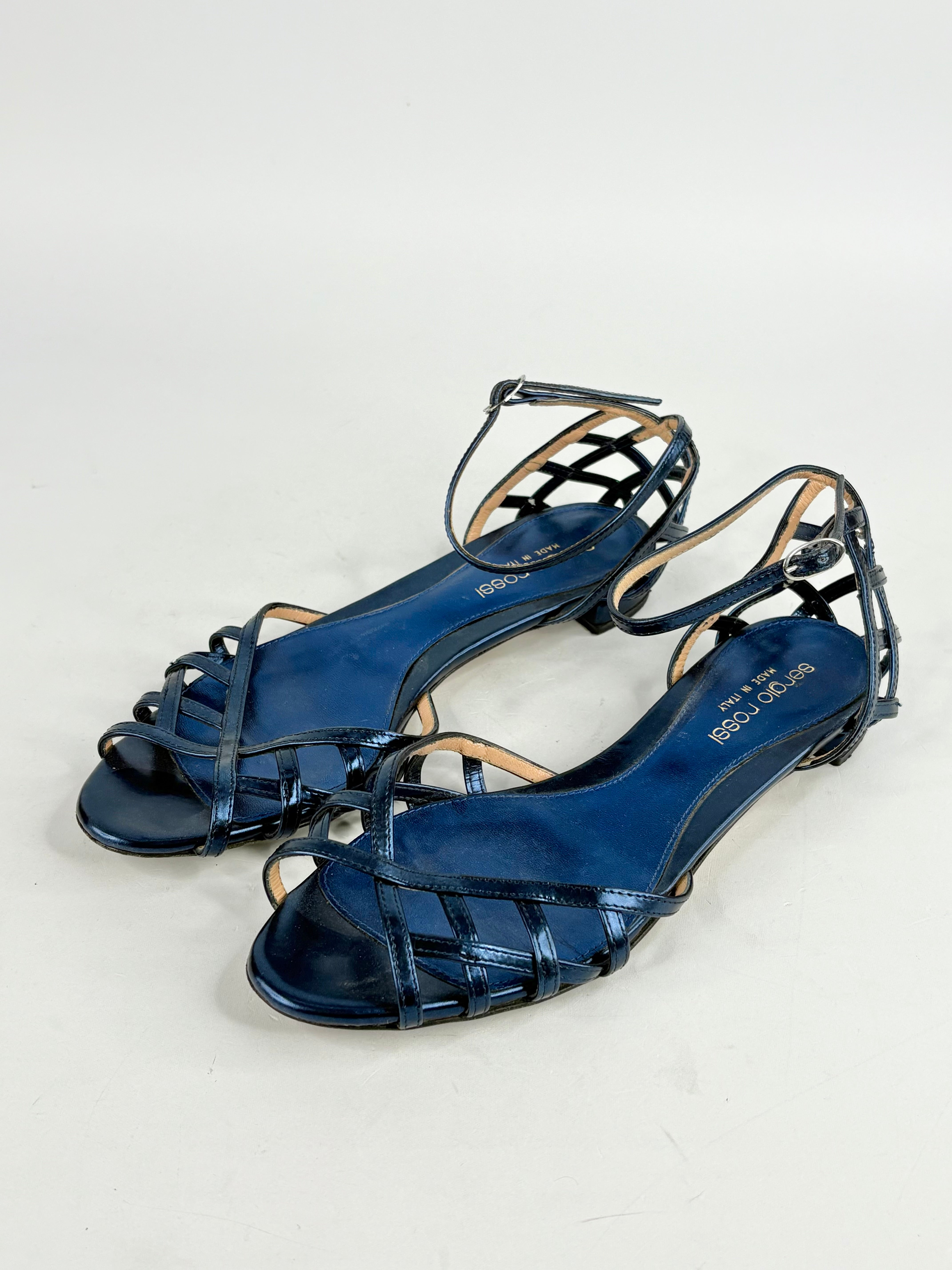 Sergio Rossi Metallic Blue Leather Sandals - EU35
