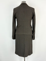 Max Mara Dark Brown Striped Blazer & Skirt Set - AU14