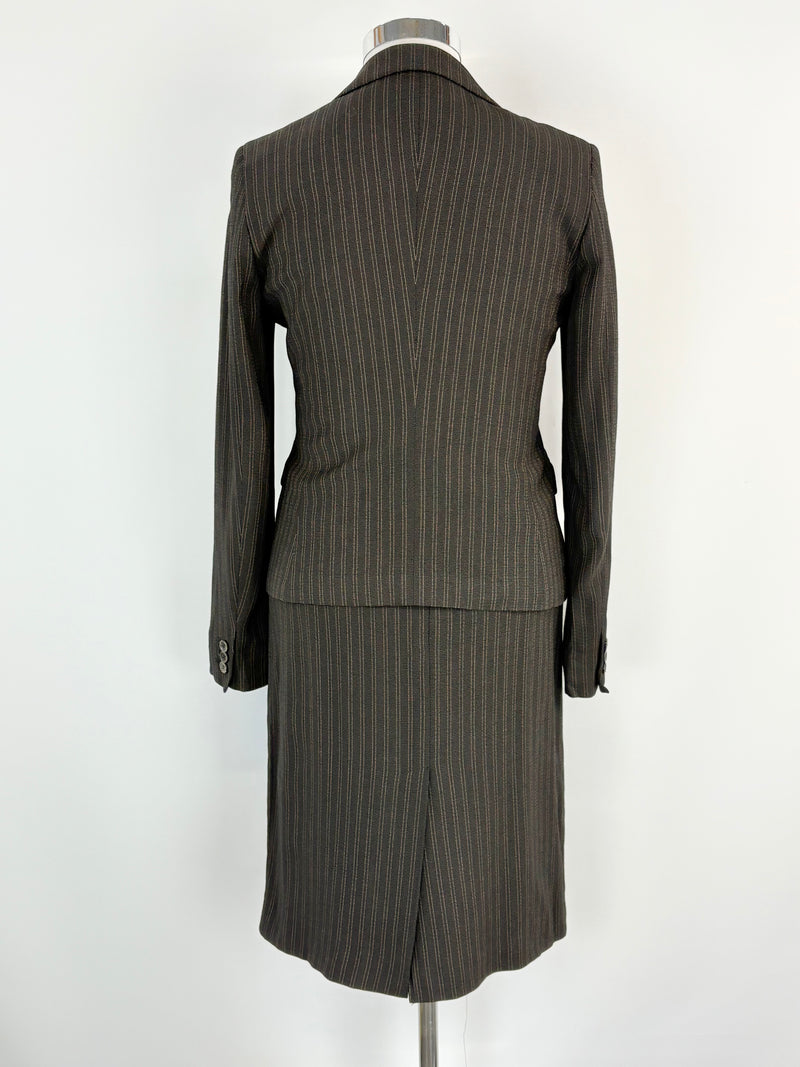 Max Mara Dark Brown Striped Blazer & Skirt Set - AU14