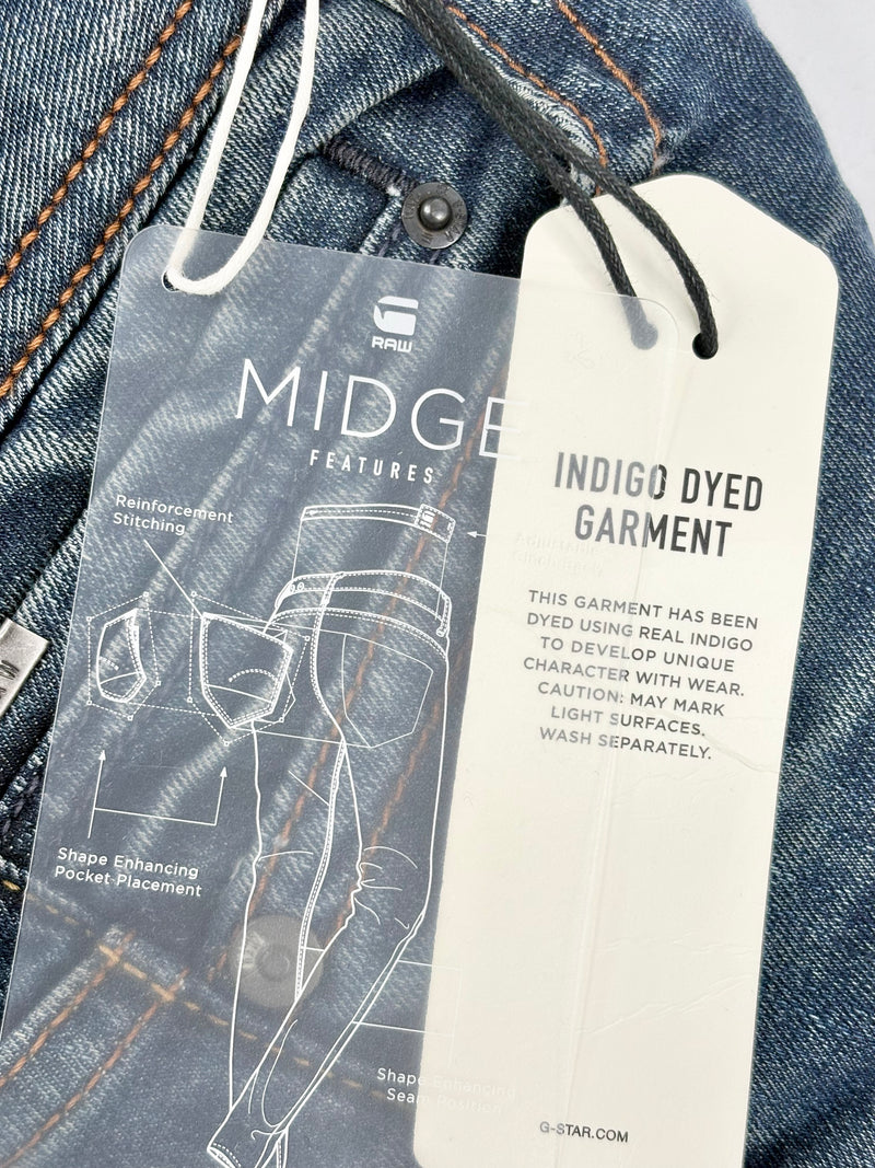 G-Star Raw Midge Dark Blue Saddle Mid-Rise Straight Jeans - W28