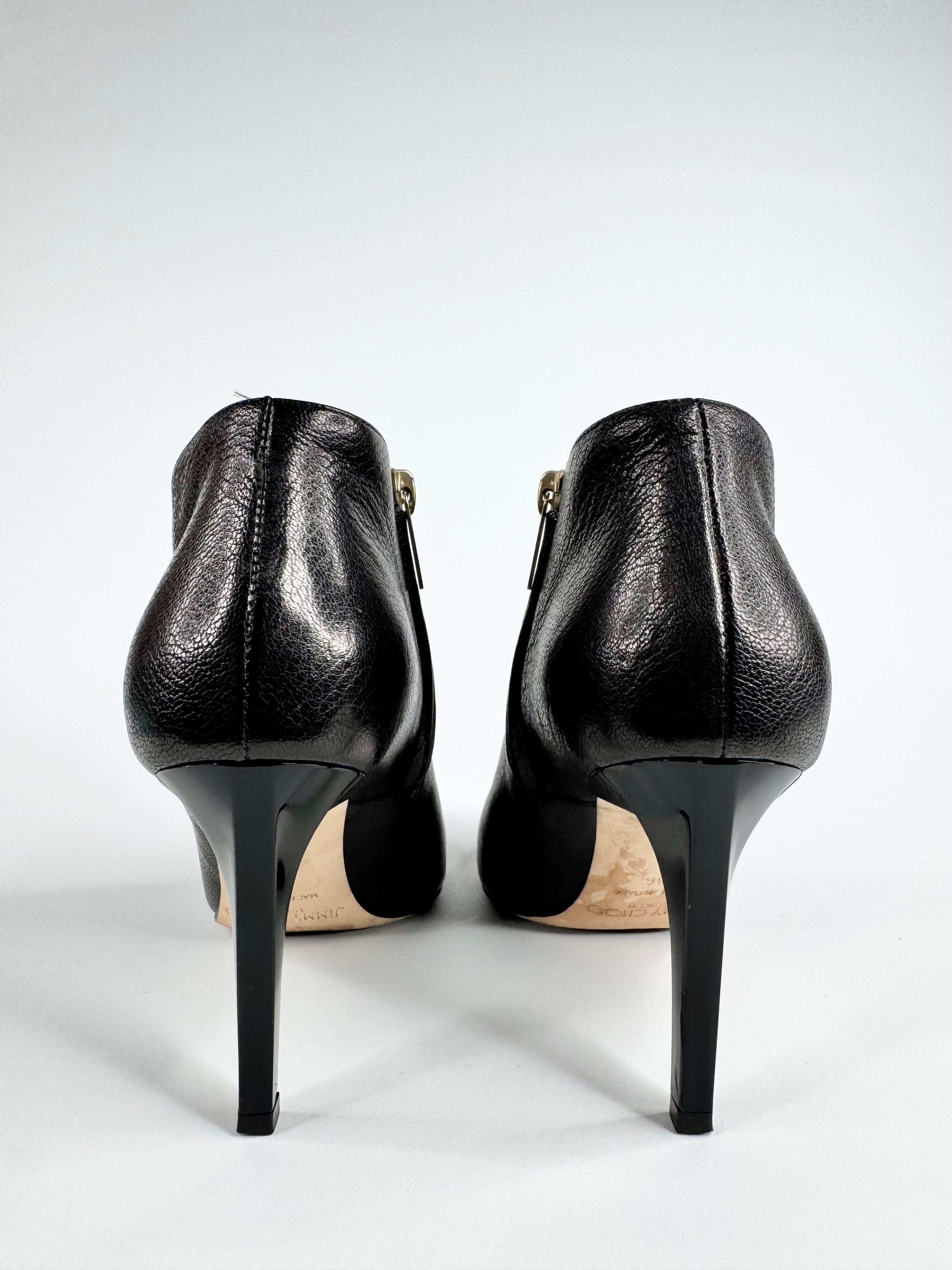 Jimmy Choo Black Grained Leather 'Liesel' Ankle Boots - EU36