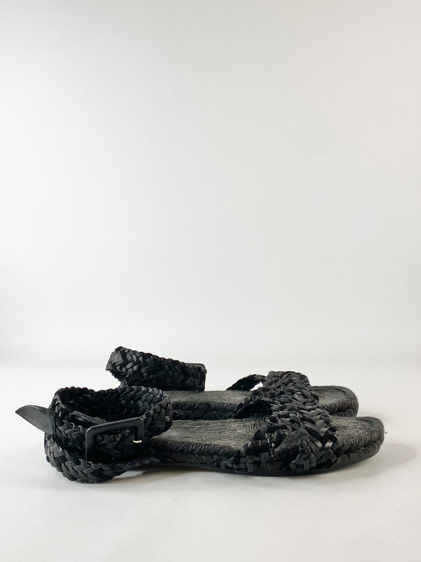 Hermès Black Braided Leather Sandals - EU39