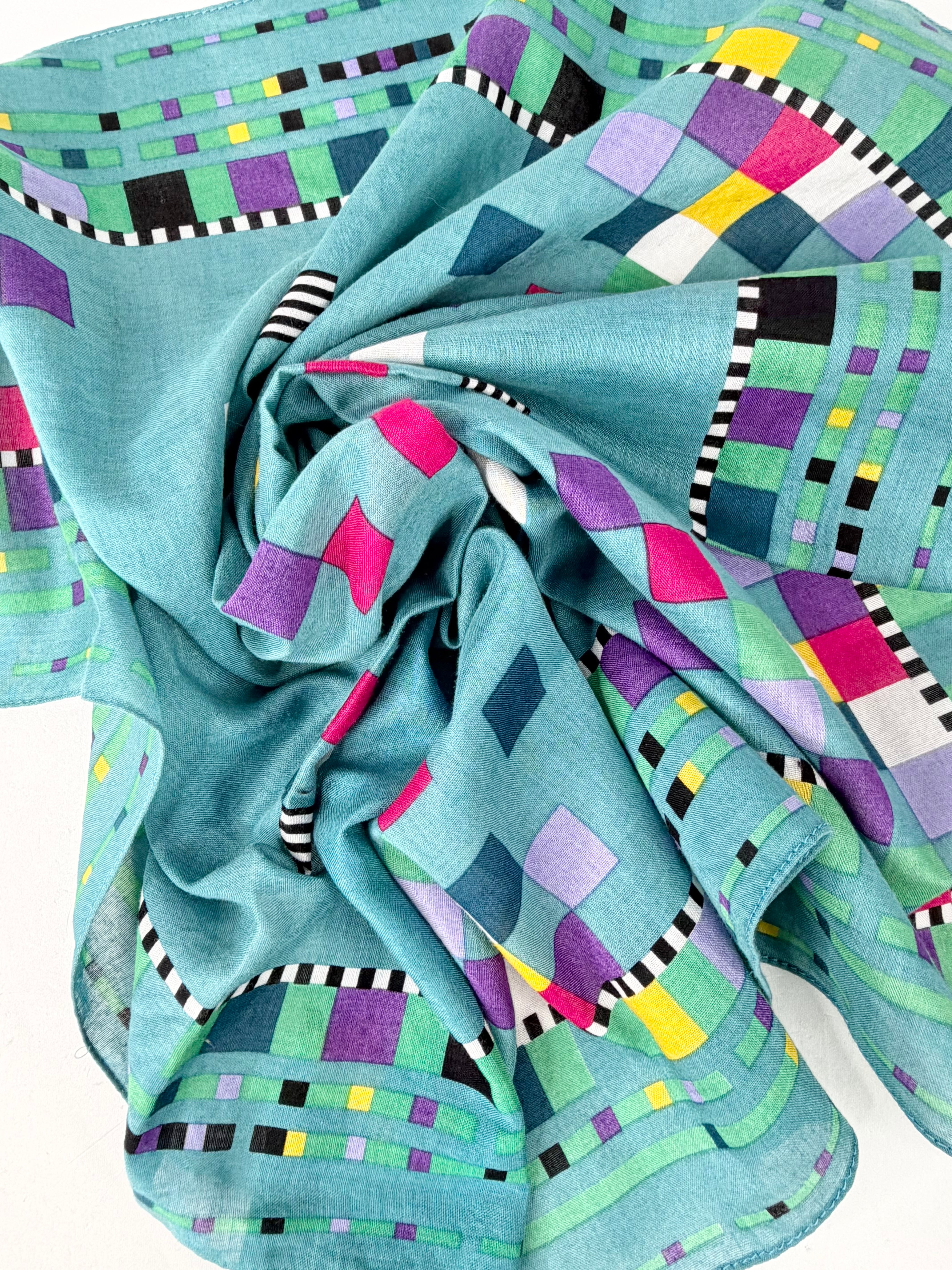 Oscar de la Renta Teal Square Cotton Scarf