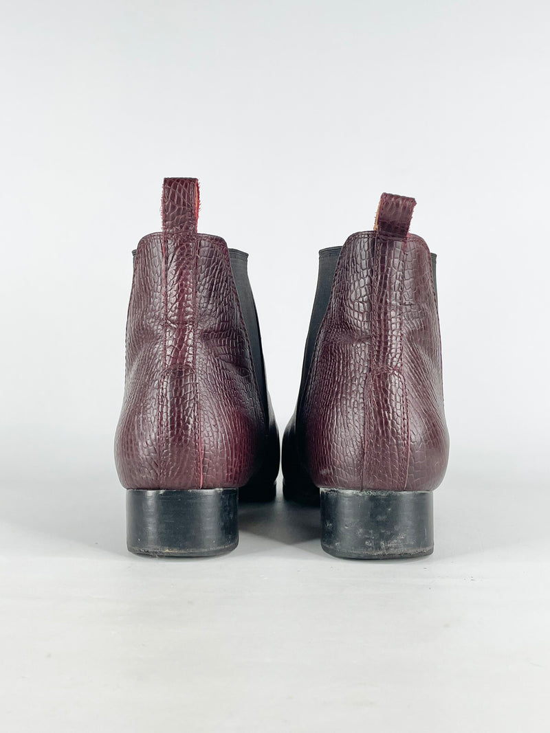 Bared Burgundy Leather Pointed Toe Chelsea Boots - EU41