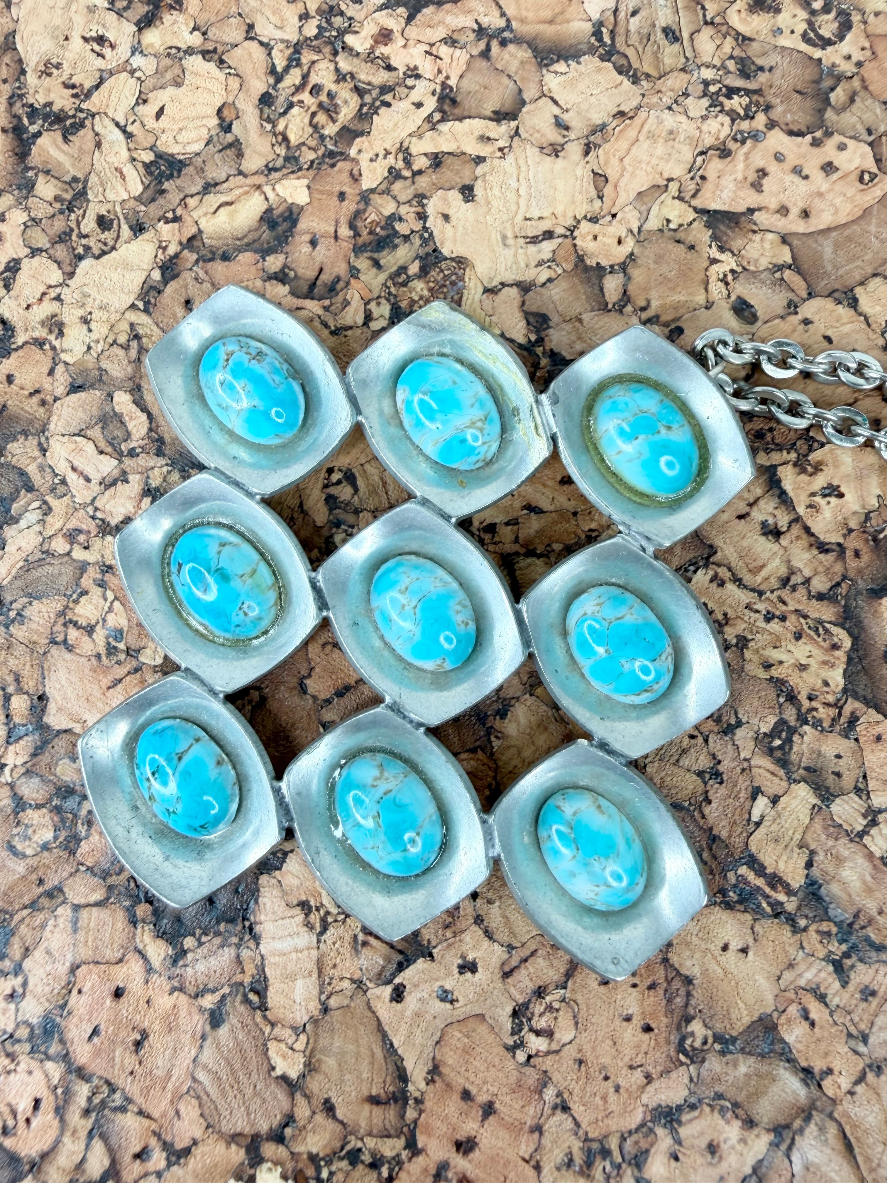 Jorgen Jensen Pewter and Turquoise Pendant and Chain