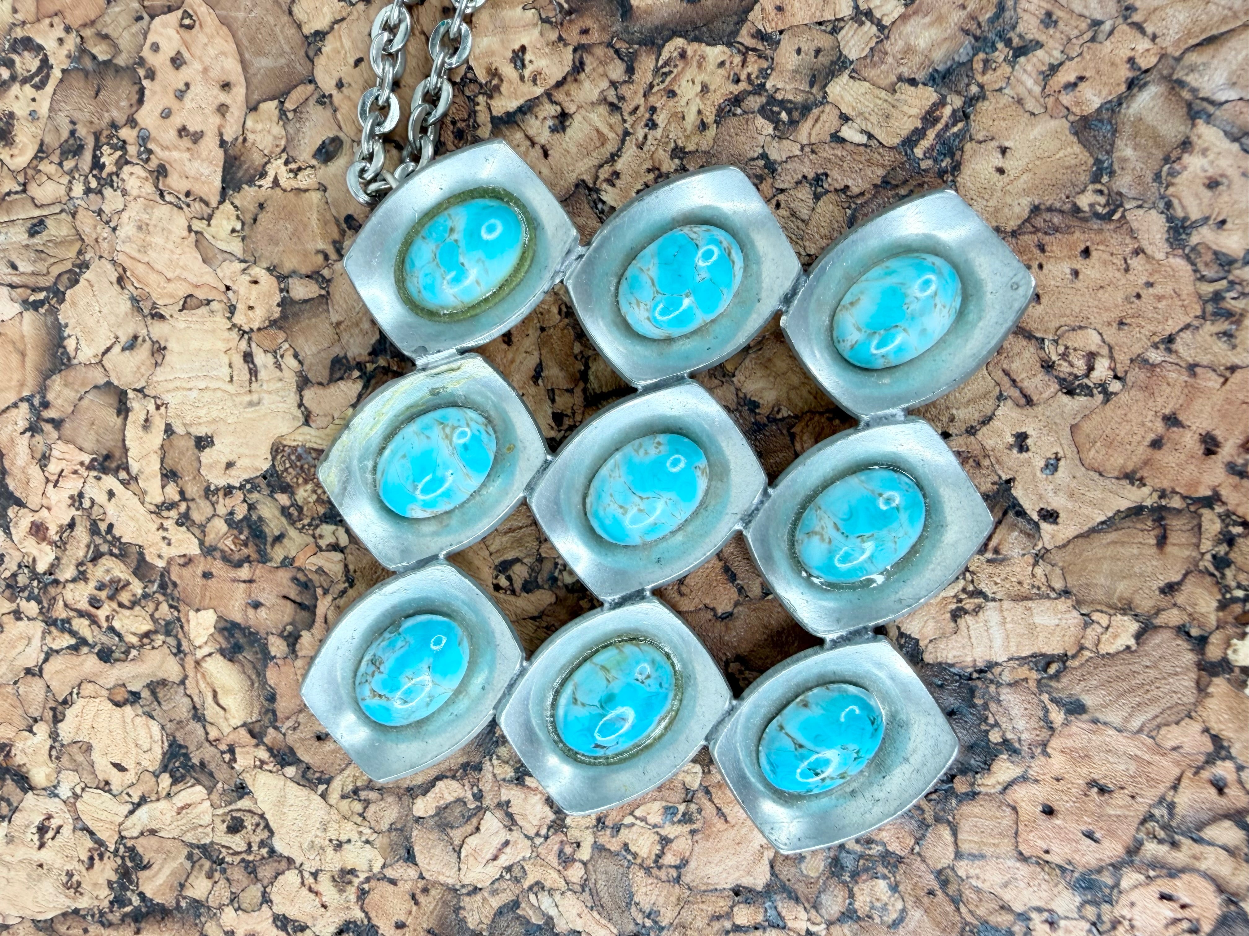 Jorgen Jensen Pewter and Turquoise Pendant and Chain