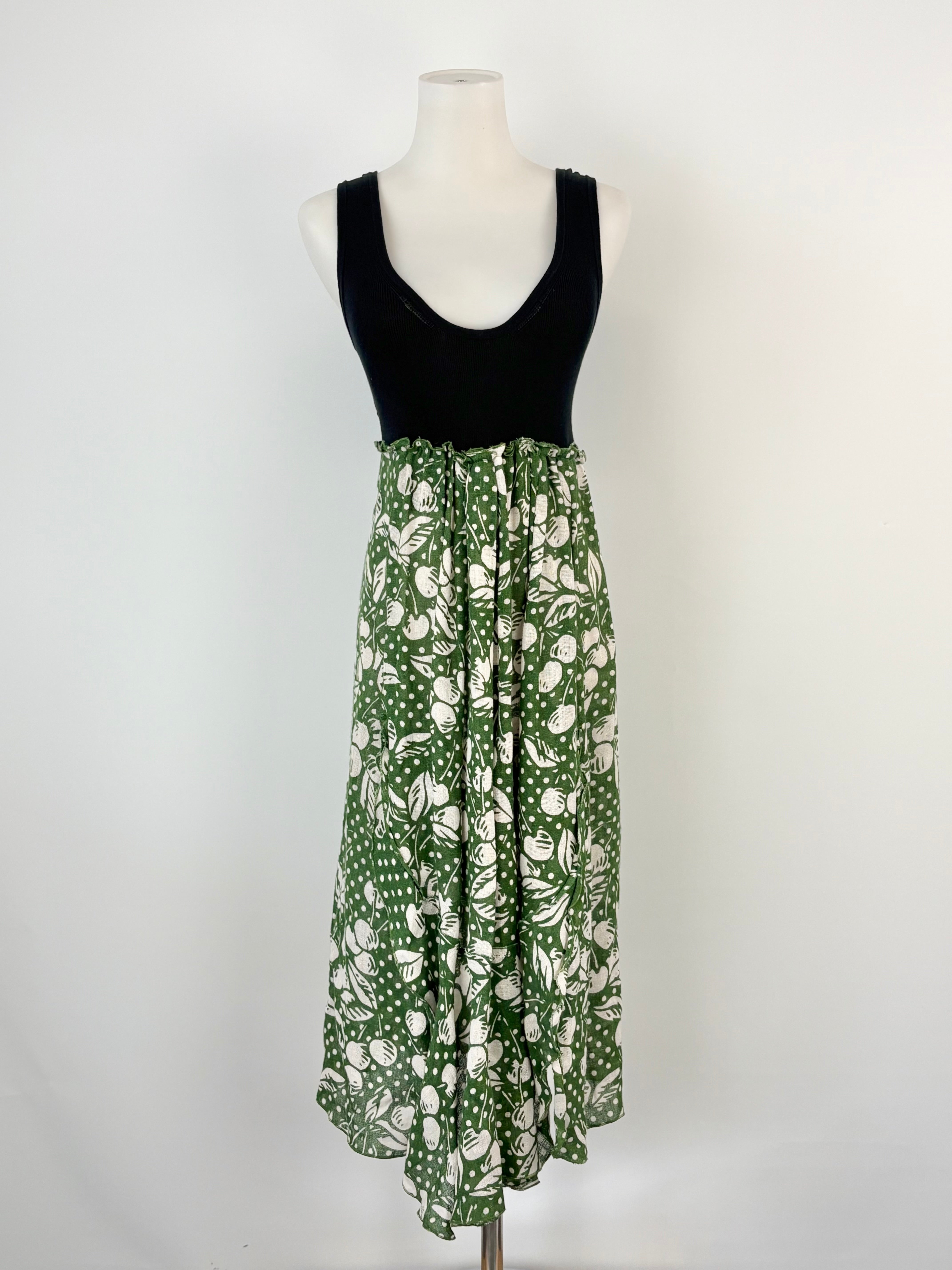 Sonia Rykiel Two-Tone Black & Forest Green Floral Midi Dress - AU8