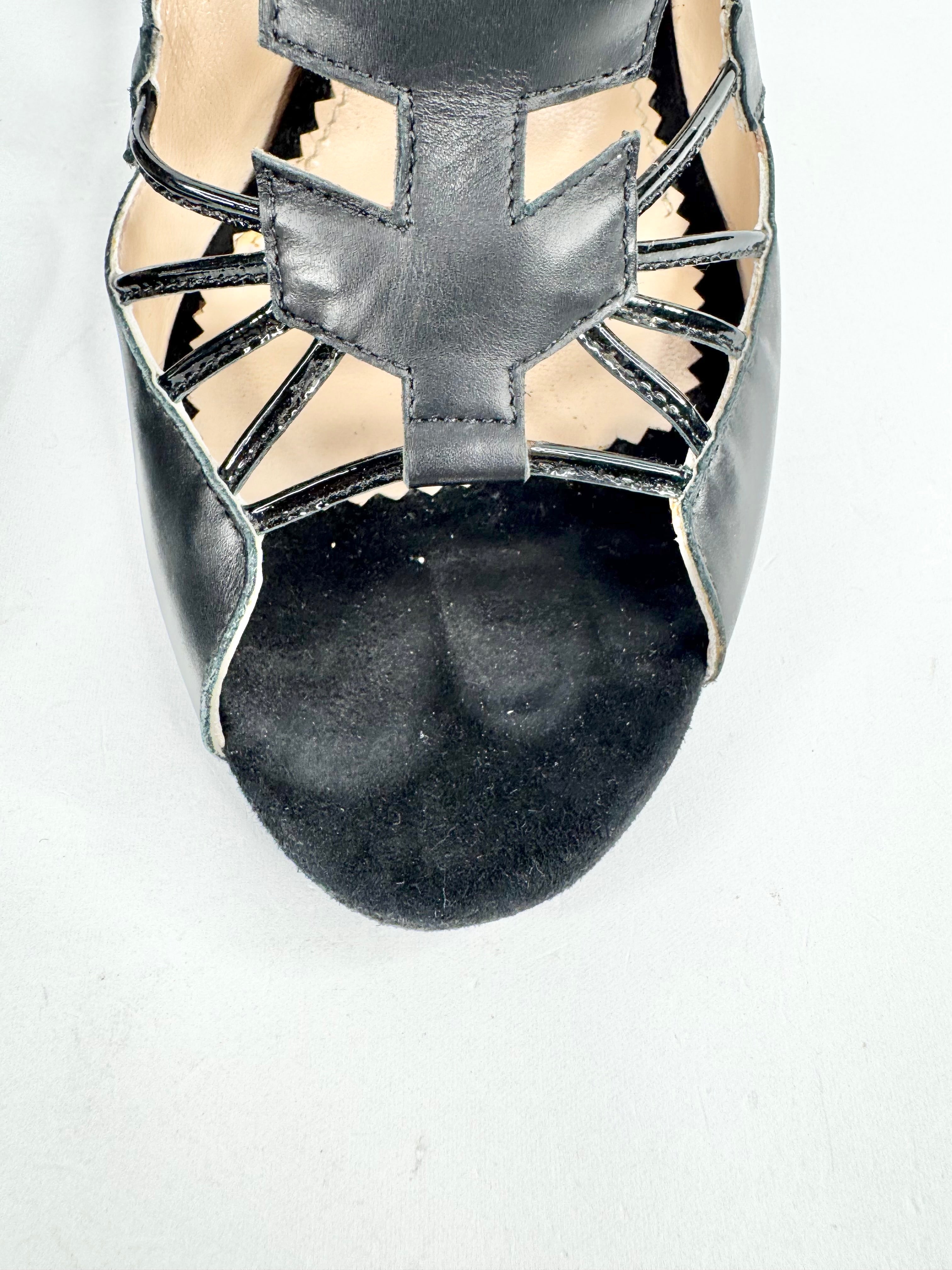 Aperlai Paris Black Leather 'Cross Booties' Stilettos - EU41