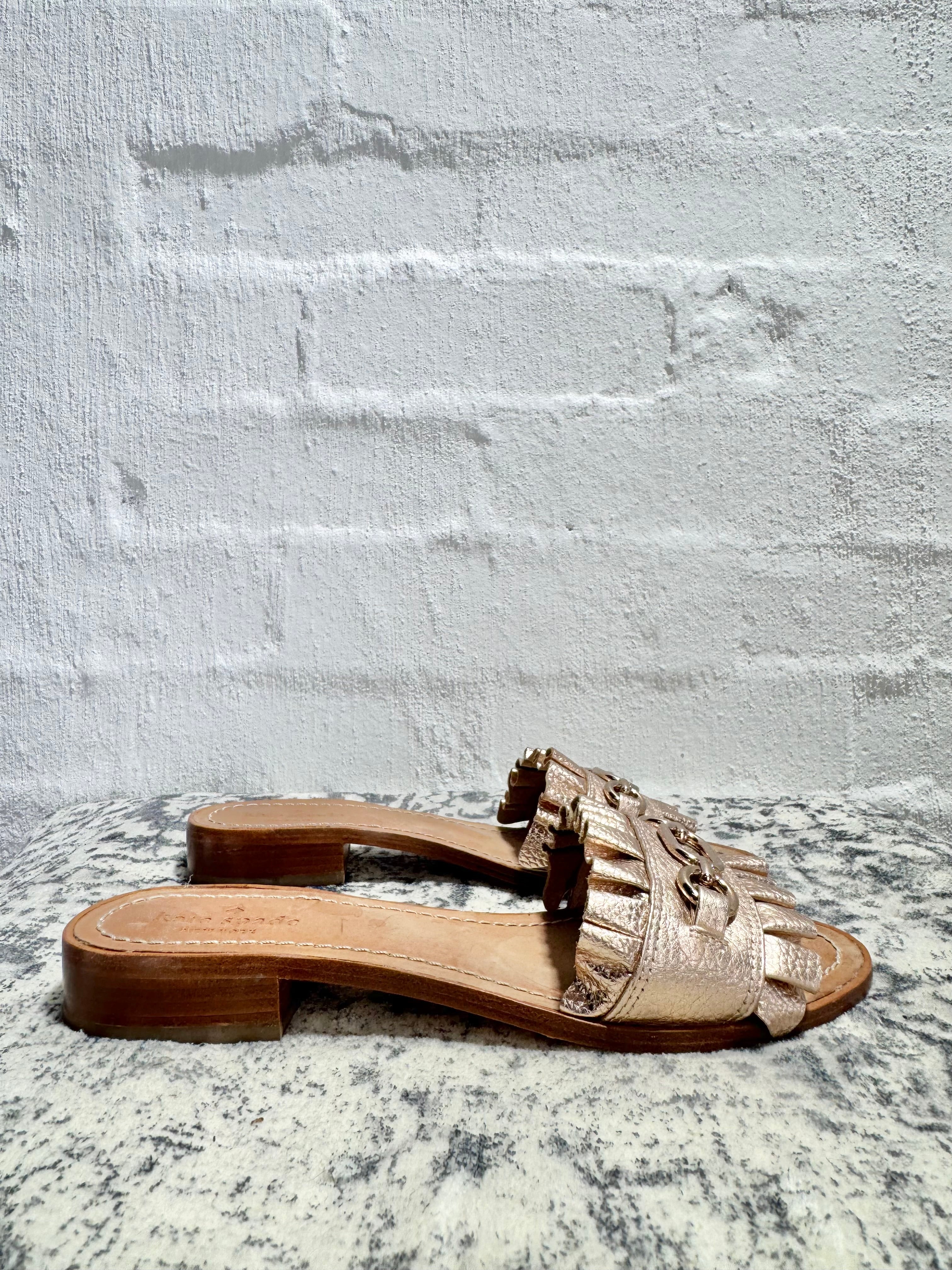 Kate Spade Rose Gold Frill Embellished Slides - EU42