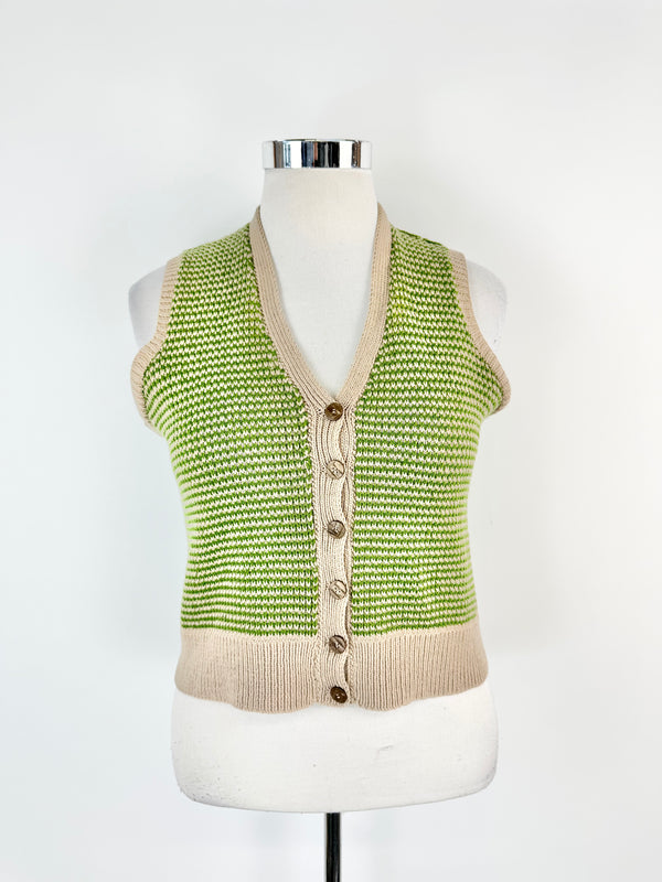 Hand Knitted Green & Taupe Vest - AU8