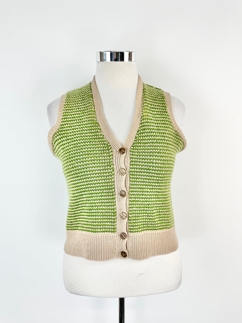 Hand Knitted Green & Taupe Vest - AU8