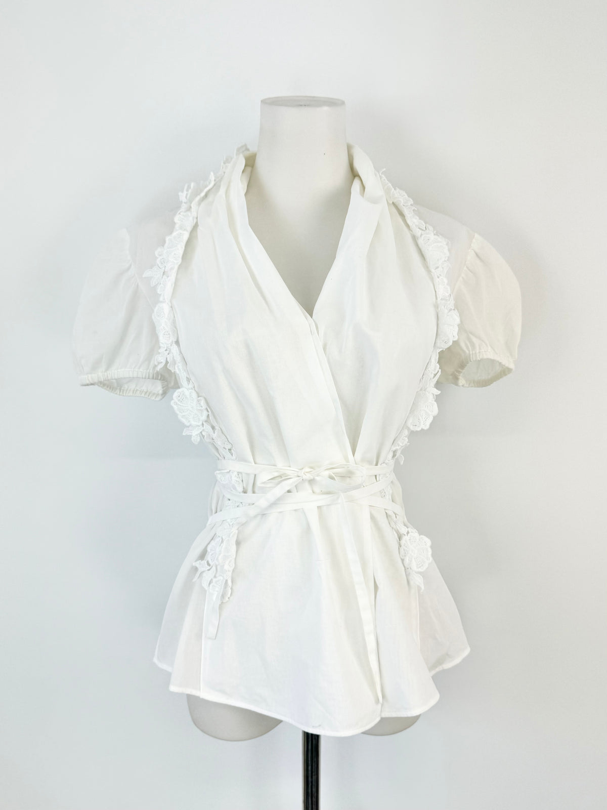 Vintage White Short Sleeve White Blouse - AU8