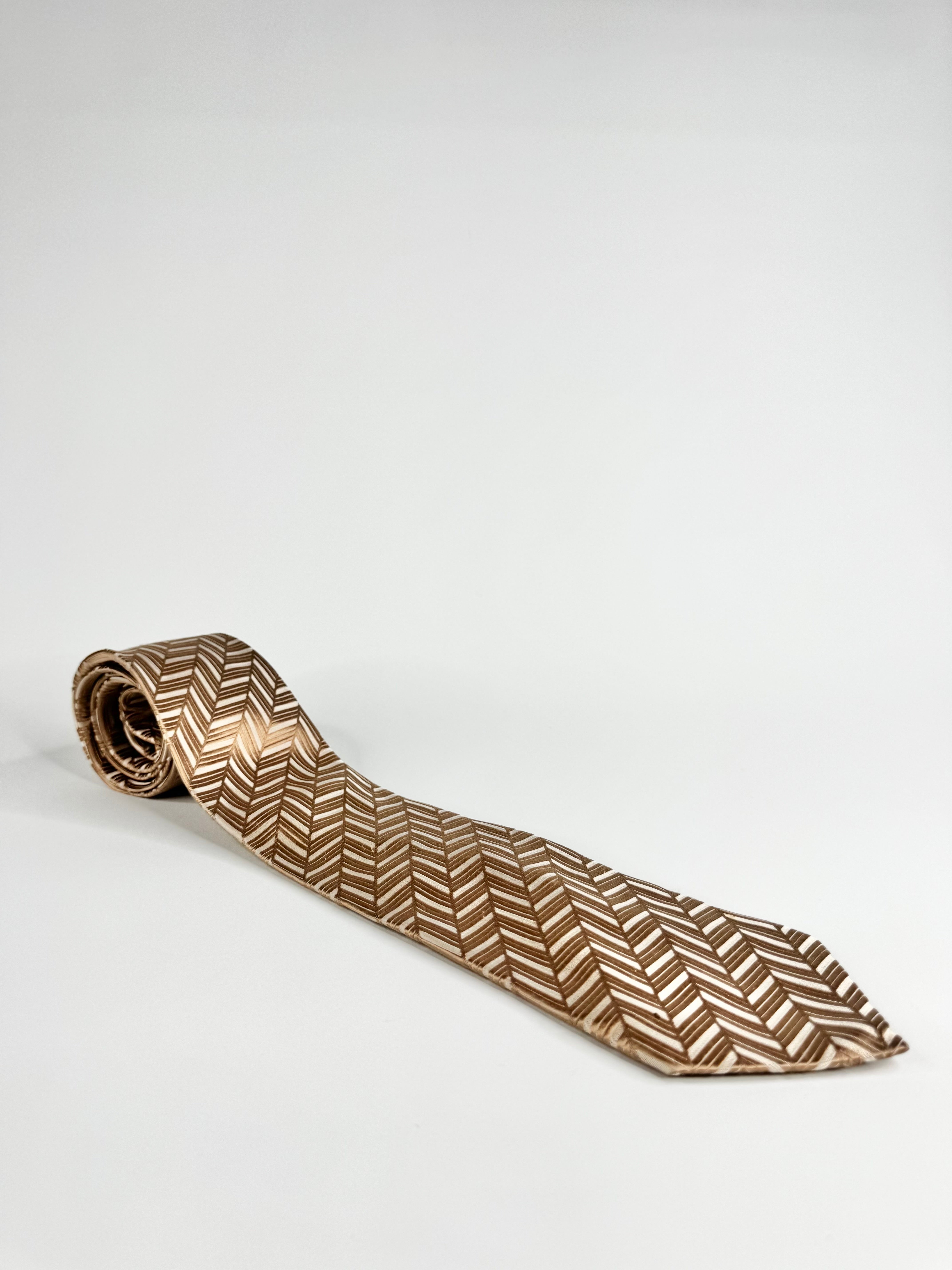 Hardy Amies Biege Herringbone Chevron Patterned Silk Tie