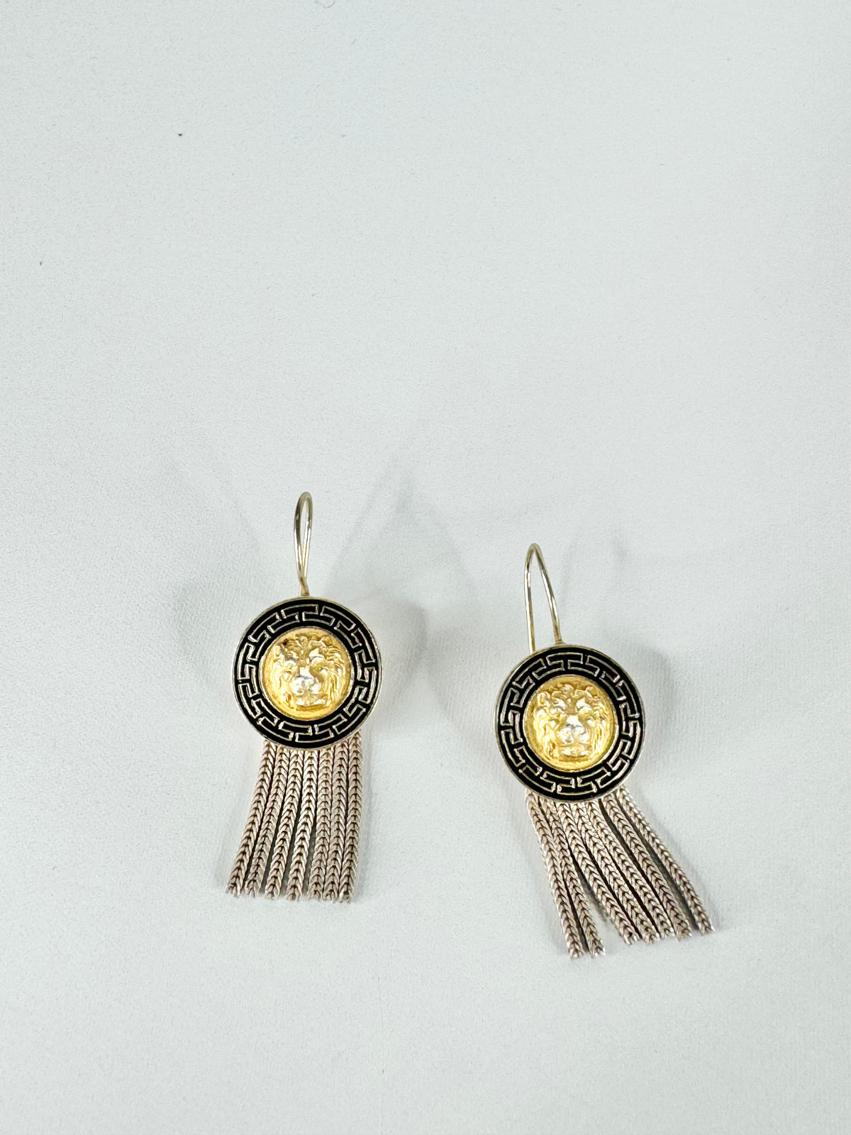 Silver Lion Medallion Drop Earrings
