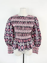 Malie Pink & Purple Patterned Peasant Blouse NWT - AU8/10