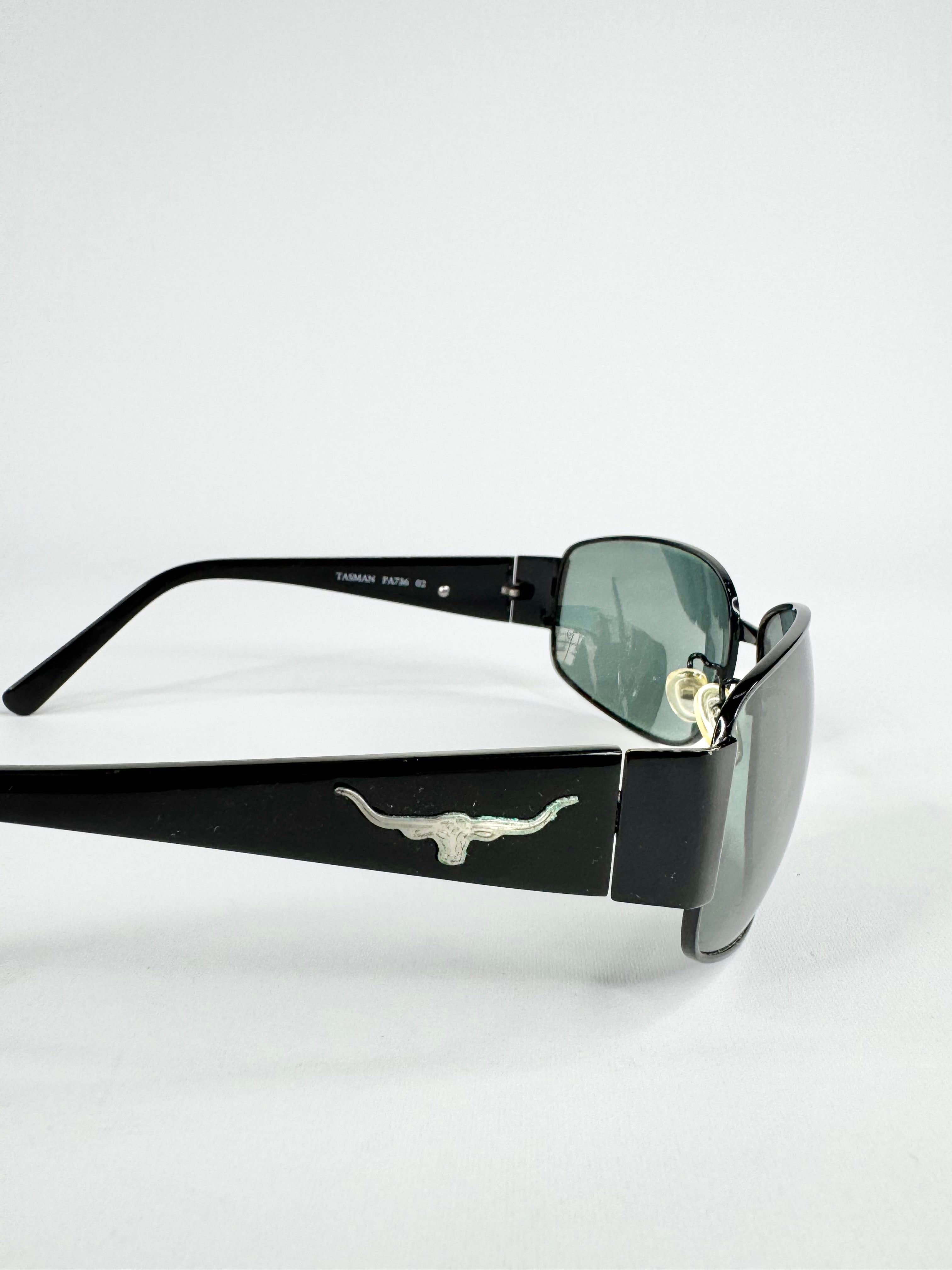 R.M. Wiliams Black Rectangular 'Tasman' Black Tint Sunglasses