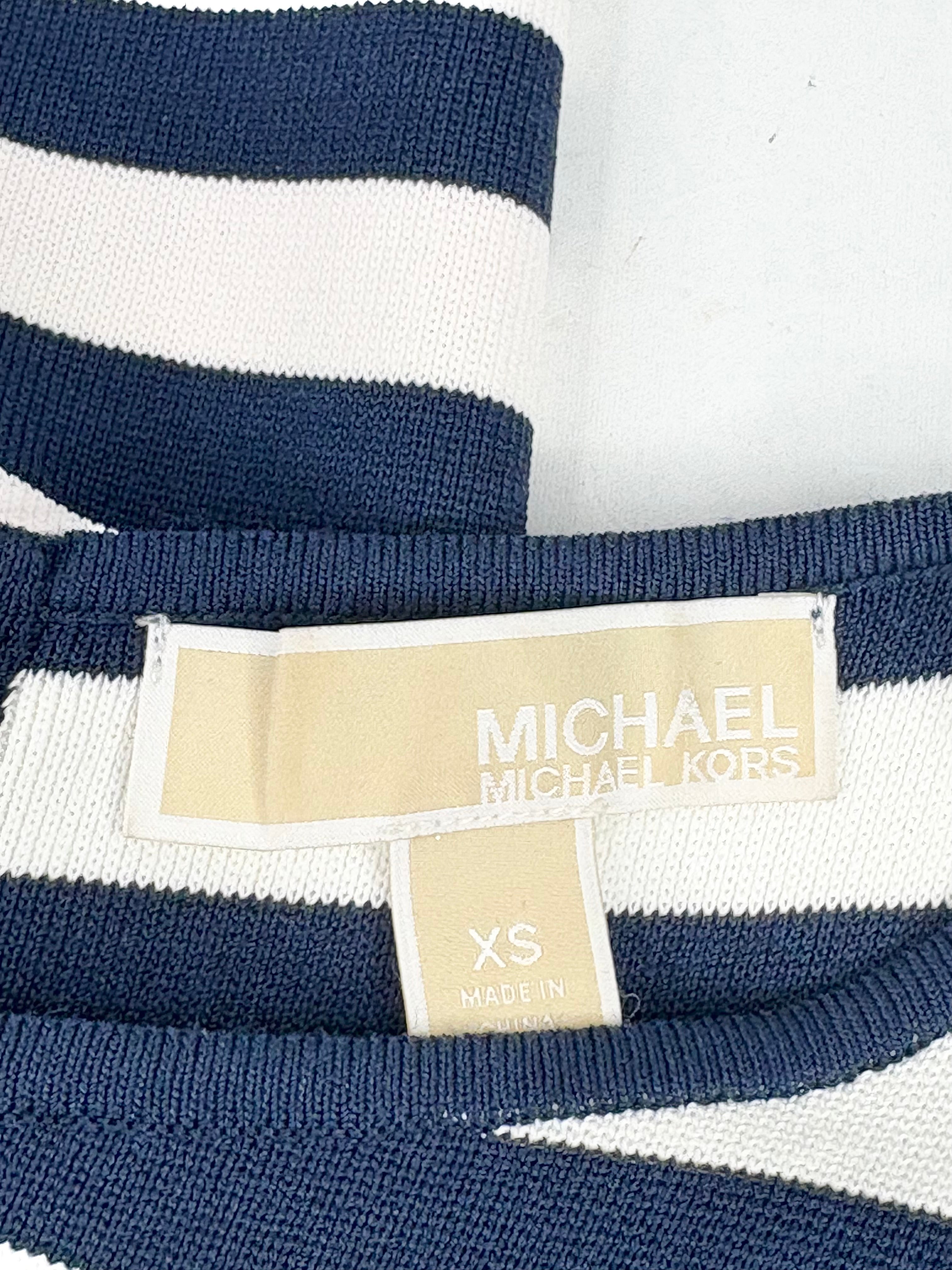 Michael by Michael Kors Navy & White Striped Off-Shoulder Fitted Dress - AU6/8