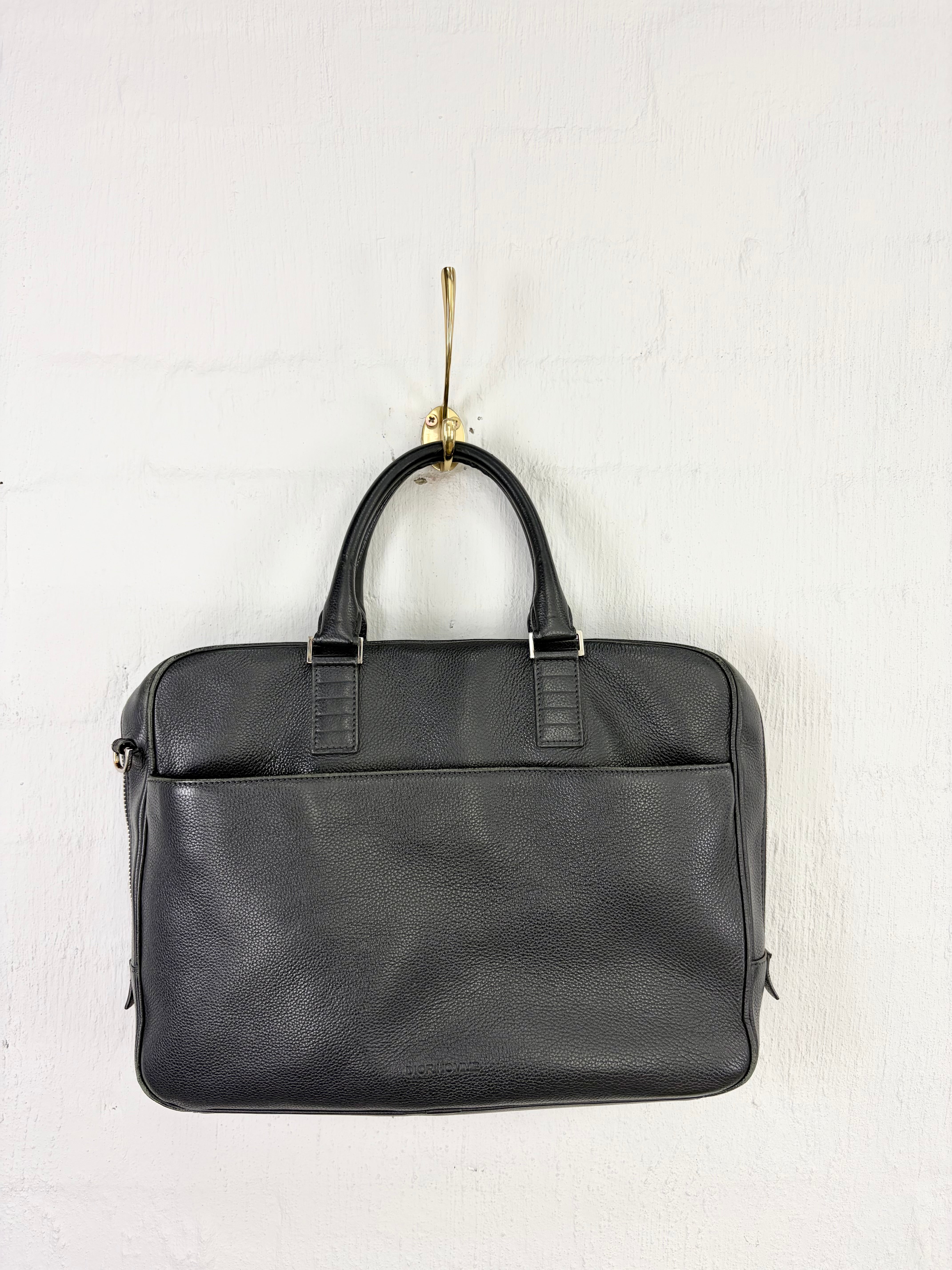 Vintage Christian Dior Homme Ash Grey Grained Leather Briefcase