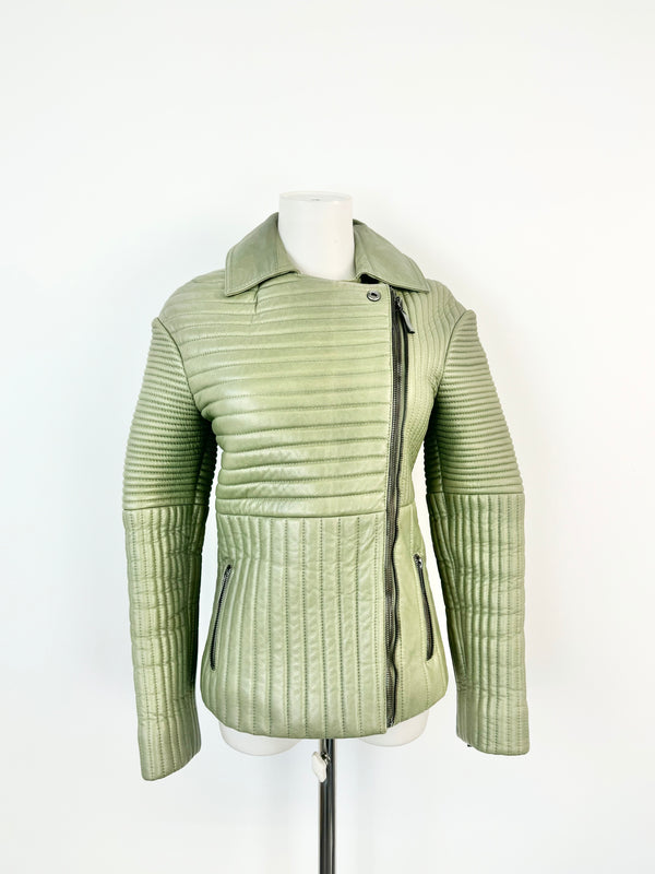 Lxe Sage Green Quilted Leather Jacket - AU10