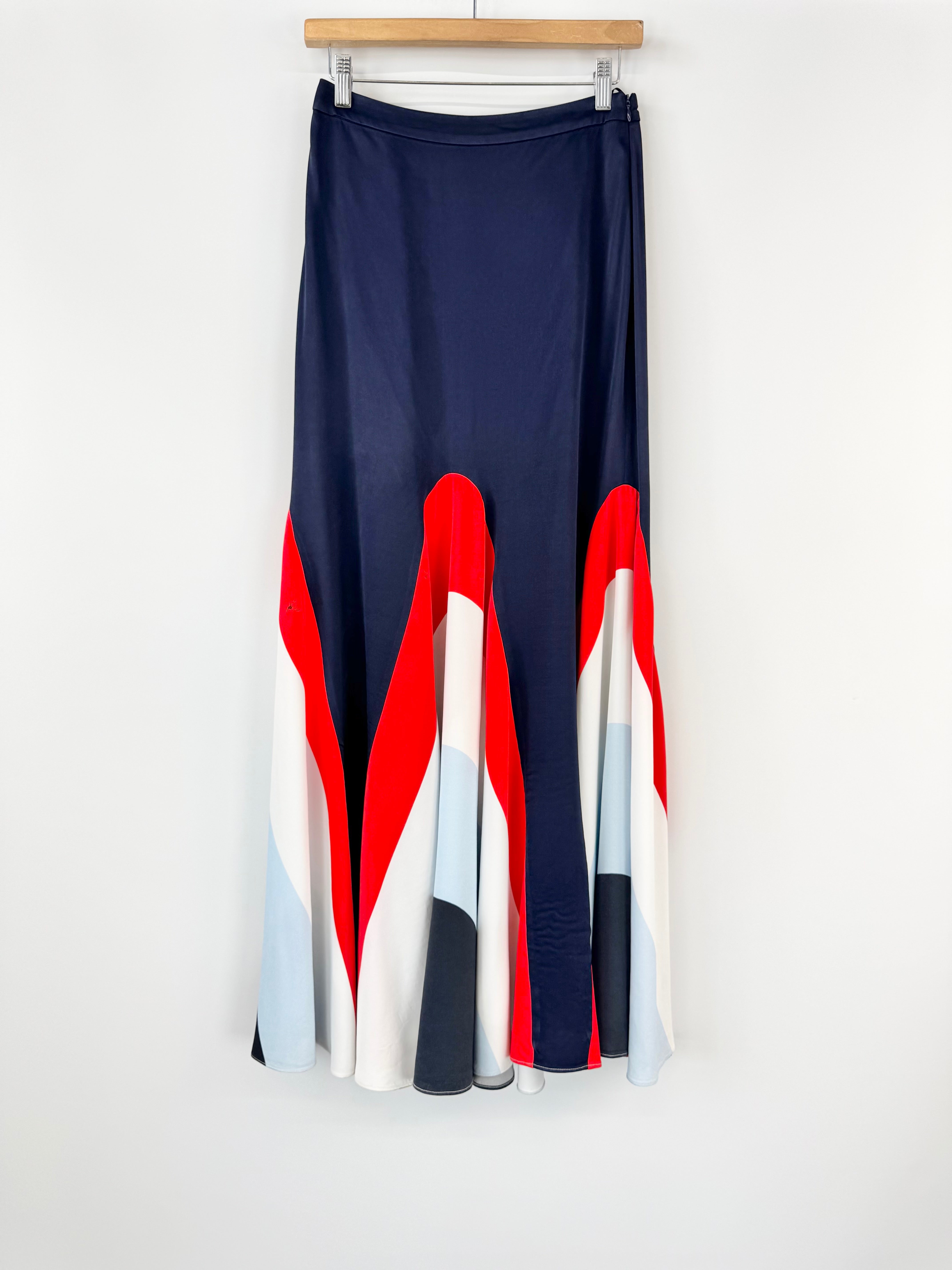 Sass & Bide Navy, Red & White Flared Maxi Skirt - AU8