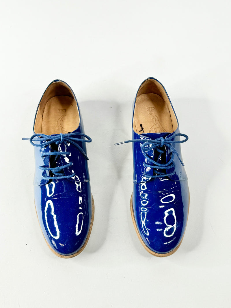 Elk Prussian Blue Patent Leather Lace Ups - EU36