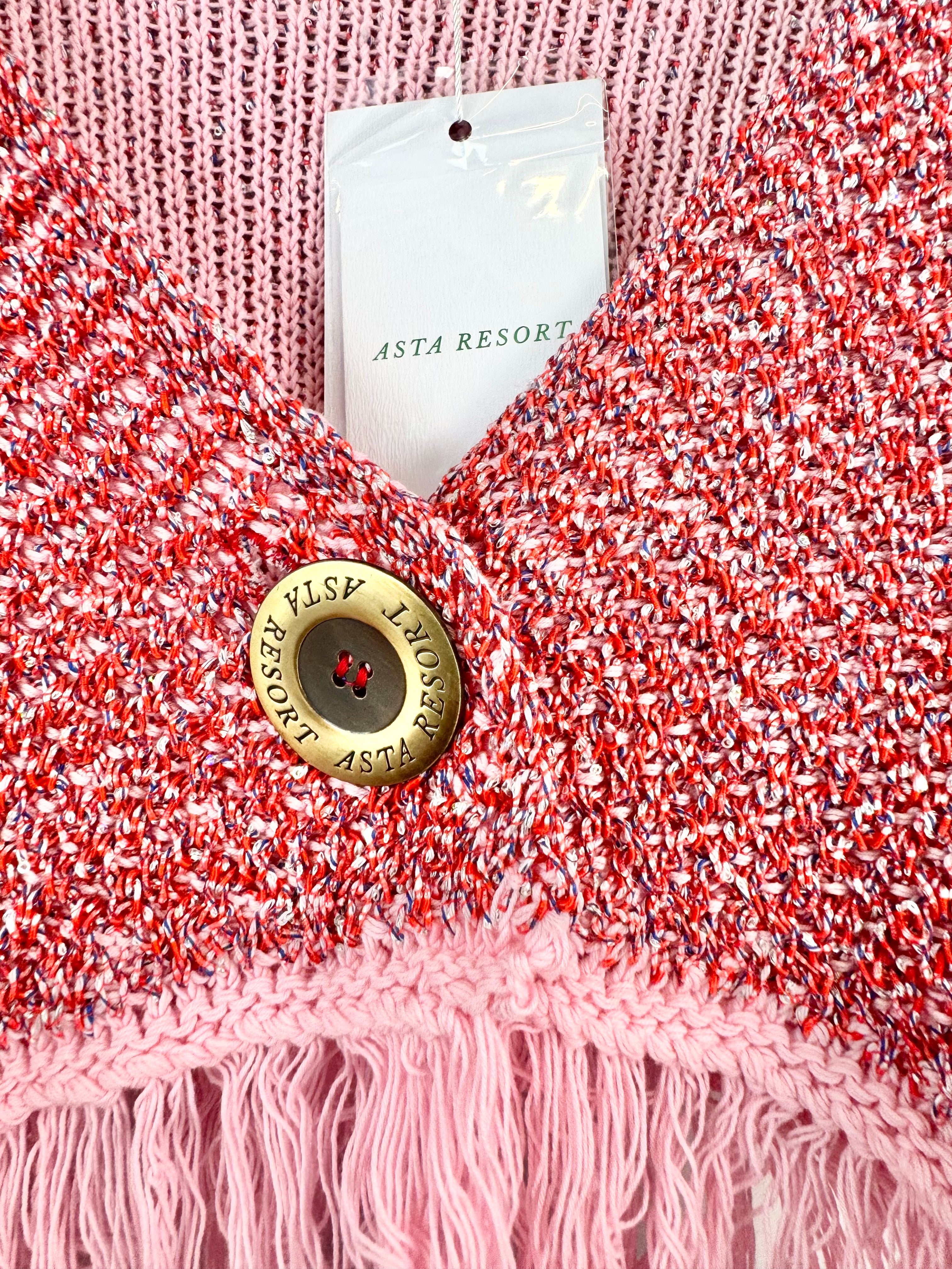 Astra Resort Pink Sequinned Knit Pants and Jacket Set Size S