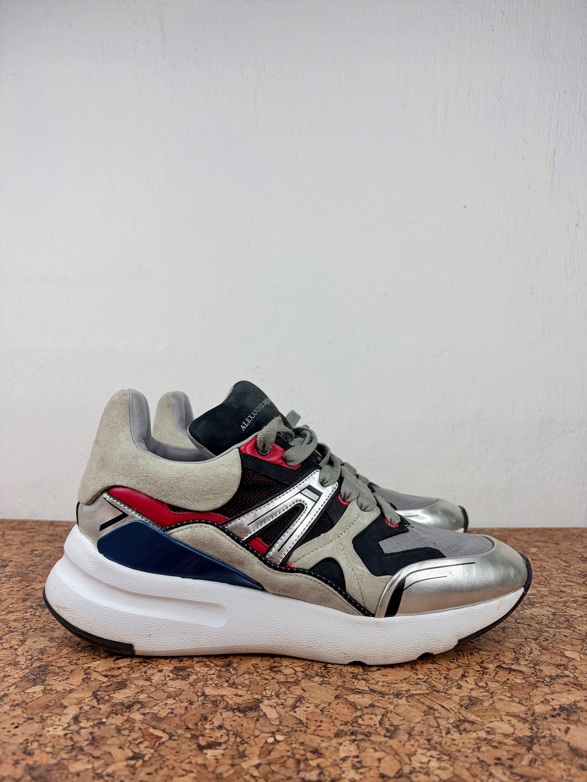 Alexander McQueen Oversized Patchwork Cocktail Silver Sneakers - EU42