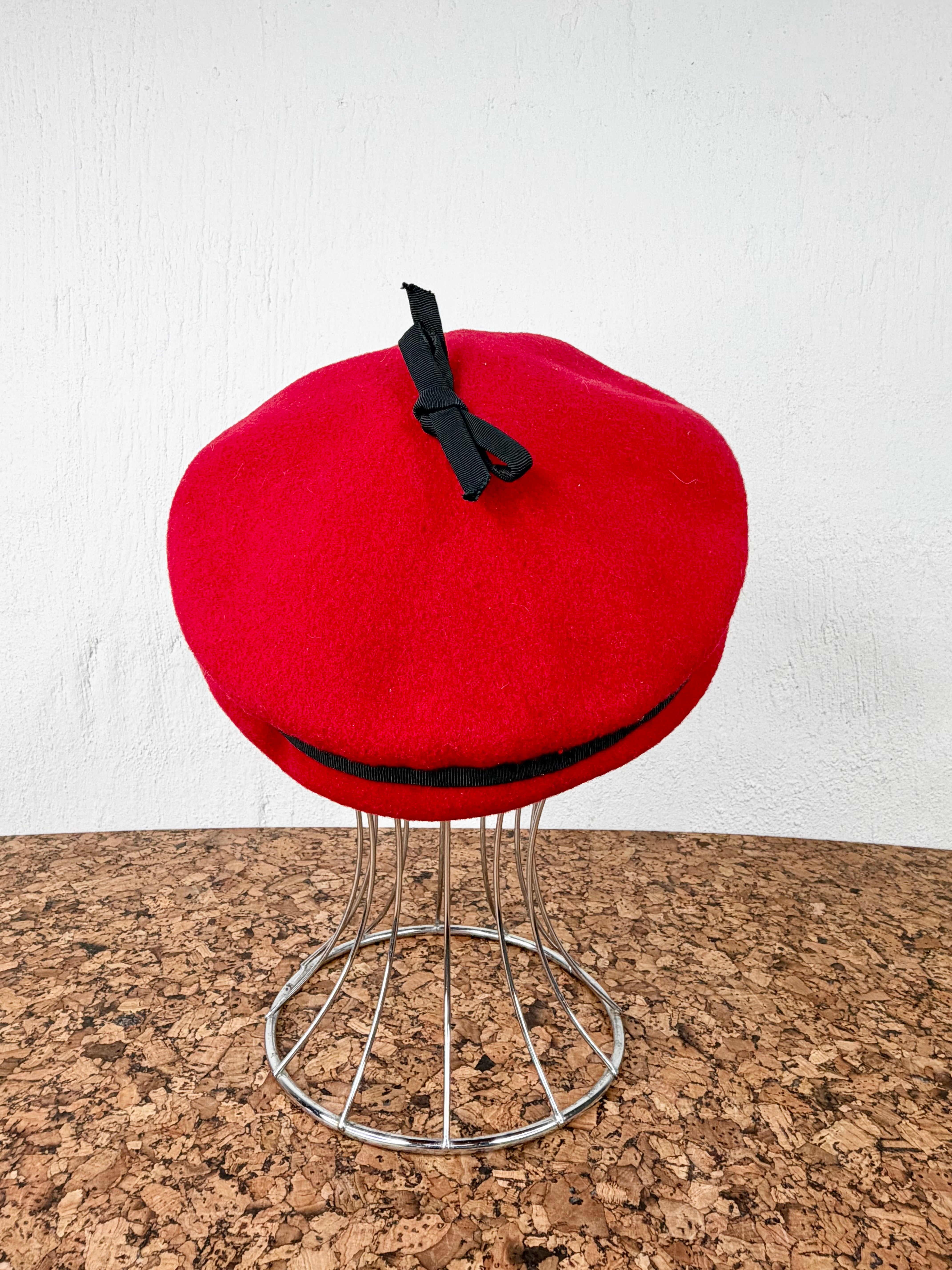 Vintage Jacques Pinturier Red & Black Trim Beret
