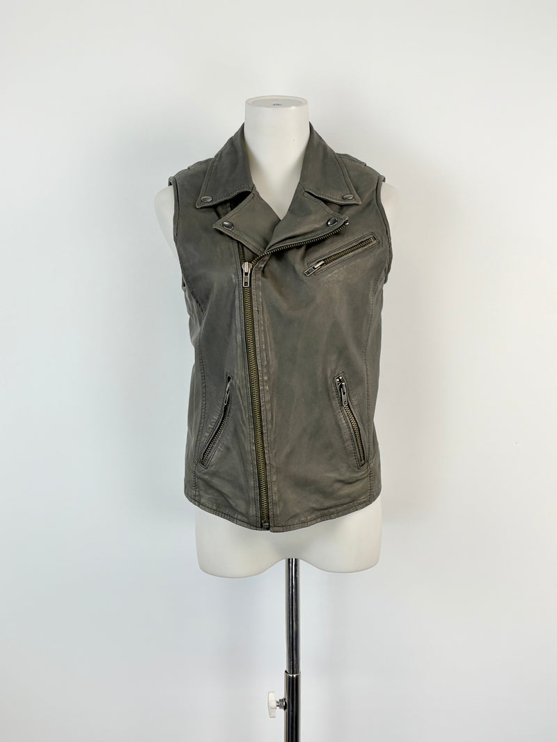 Maje Charcoal 'Etrille' Sleeveless Leather Jacket - AU10