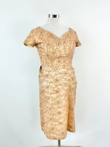 Vintage 50s Normal Original Dusty Peach Chantilly Lace Dress - AU10/12