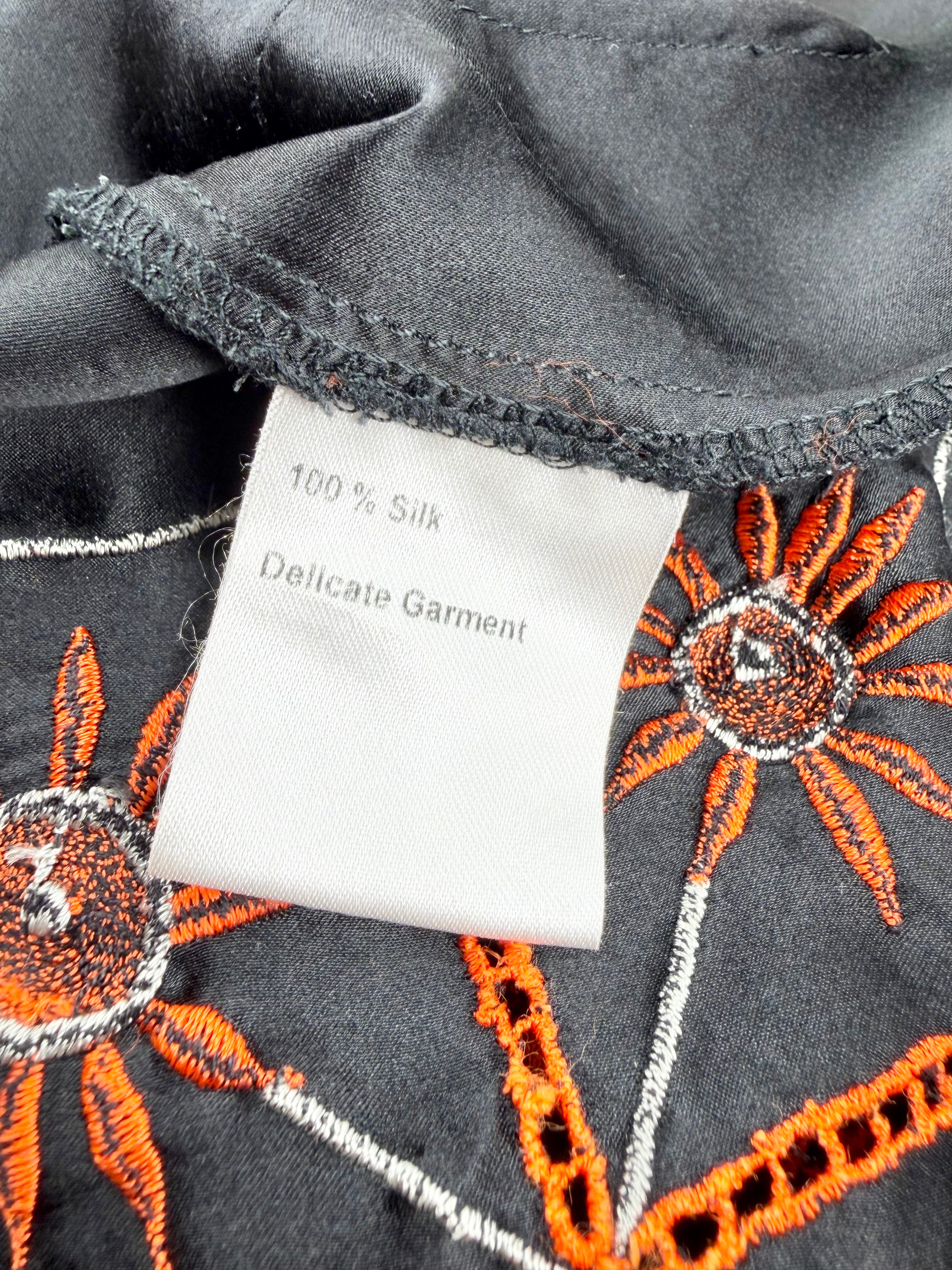 Alice McCall Black & Orange Embroidered Puff Sleeve Mini Dress - AU10