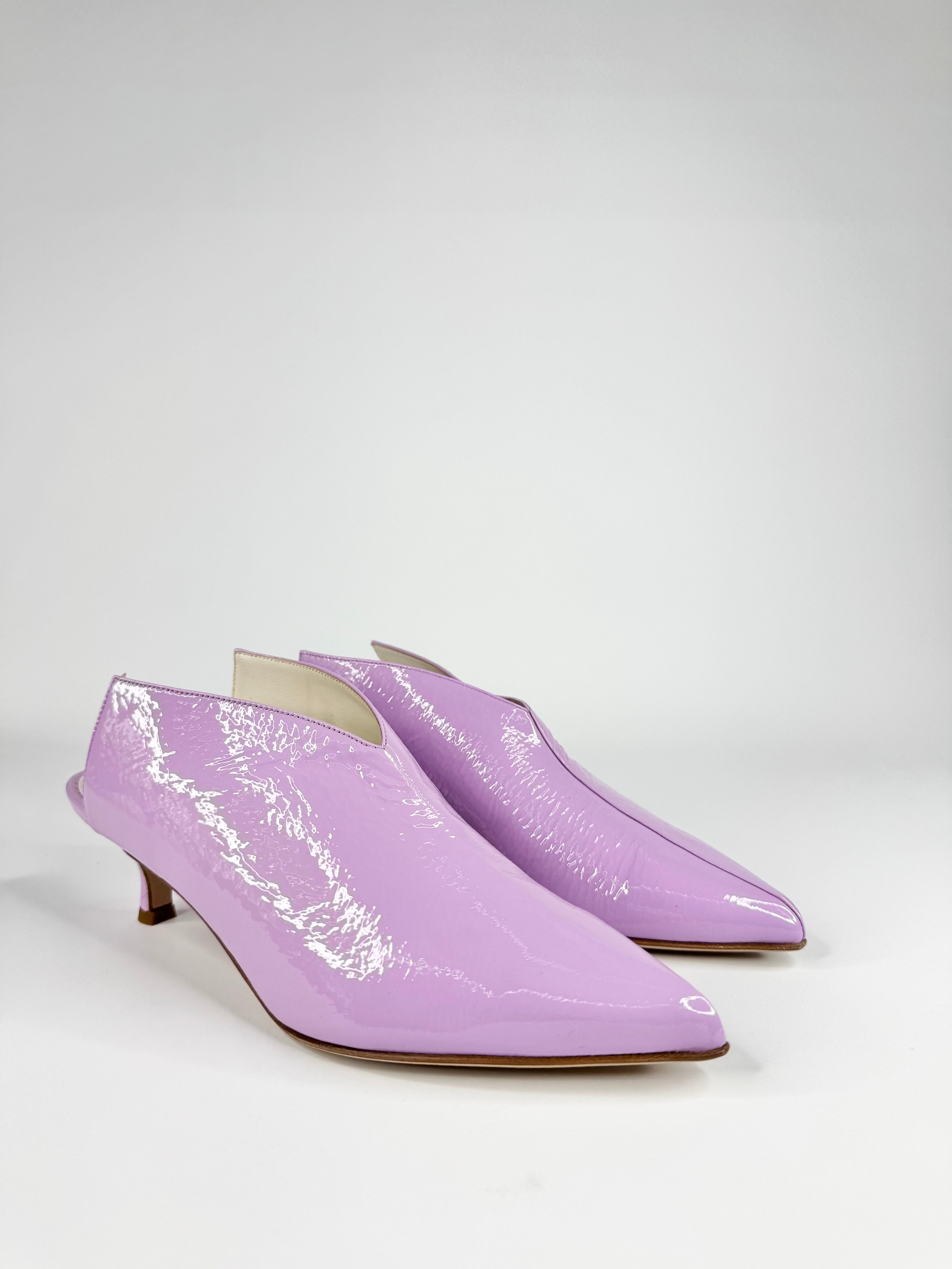 Tibi Lavender 'Jase Crinkled' Patent Leather Mules NWT - EU38.5