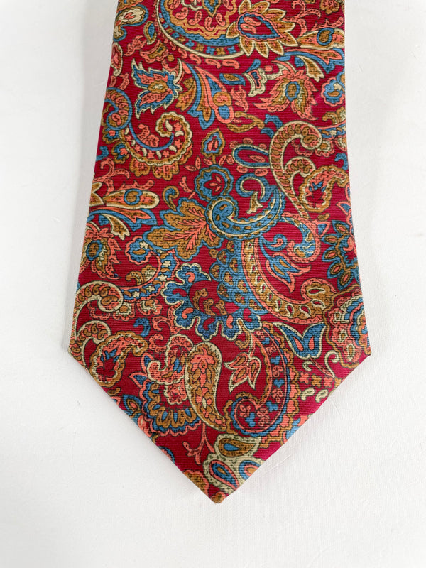 Christian Dior Monsieur Cherry Red & Teal Paisley Silk Tie