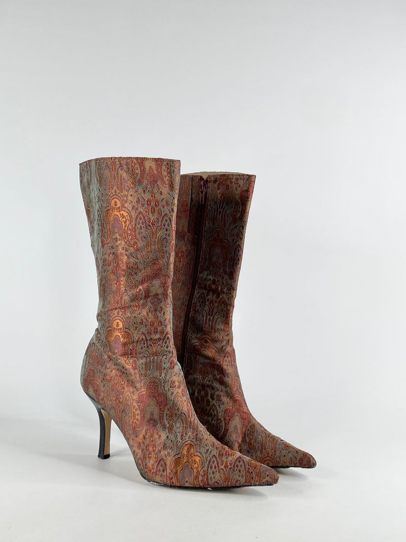 Vintage Zoe Wittner Duo Tone Jacquard Pointed Toe Stiletto Boots - EU36