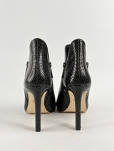 Michael by Michael Kors Black Leather 'Alane' Python Embossed Open-Toe Ankle Boots - EU40