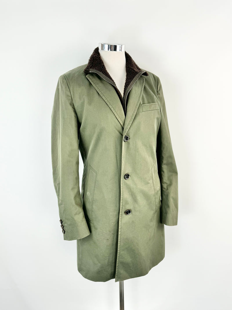 Boss Hugo Boss Deep Green Shearling Collar Coat - 50